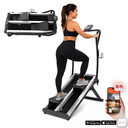 Lépcsőzőgép inSPORTline ZenPeak 30, elektromos terhelés, csúszásmentes felület, kapaszkodók, LCD kijelző, italtartó, iConsole+, taposógép