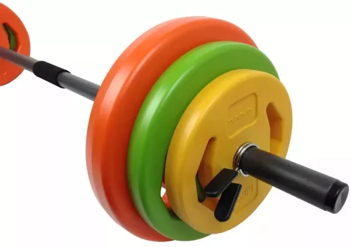 Tunturi 20 kg-os műanyag súlyzókészlet kétkezes rúddal
